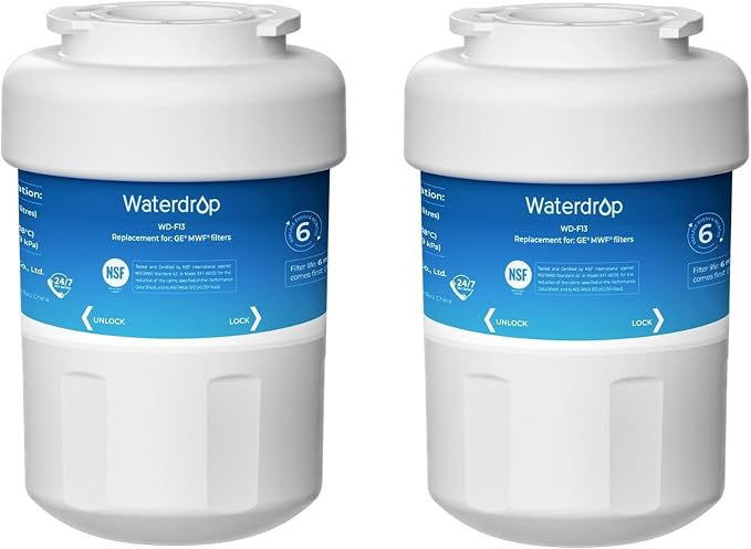 Waterdrop WD-F13 Refrigerator Water Filter Replacement for GE® MWF®, 2 Pack | Replacement for SmartWater® MWFP, MWFINT, MWFA, GWF, HDX FMG-1, Kenmore® 9991, GSE25GSHECSS, WFC1201