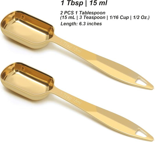 2 Pcs 1 Tablespoon(15 mL | 3 Tsp | 1 Tbsp | 15 cc | 1/2 oz) Stainless Steel Single Measuring Spoon, Long Handle Metal Measuring Spoon, Kitchen Gadgets for Cooking & Baking(Gold)