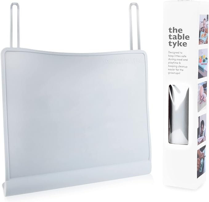 Table Tyke Placemat XL Silicone Baby Placemat with Teething Edge Bumper - Waterproof Toddler Table Mat for Eating, BPA Free, Dishwasher Safe (Grey)