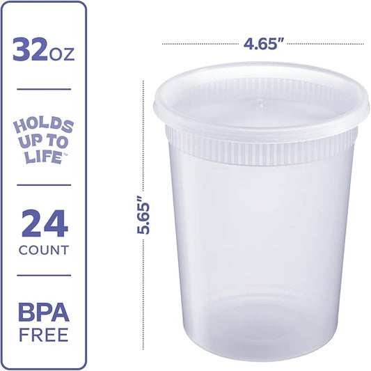 GUSTO [32 oz. - 24 Count Plastic Deli Containers with Lids - Disposable Food Storage Containers With Airtight Lids, Ideal for Soups, Stews, and Meal Prep