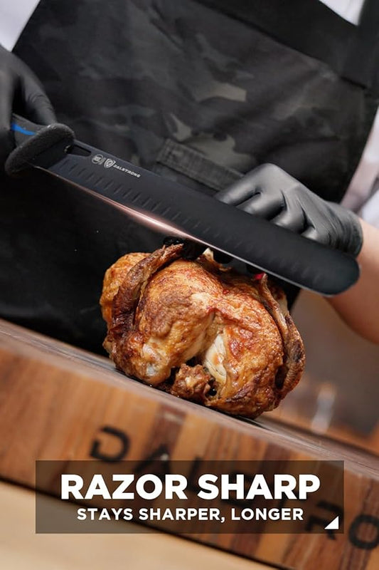 Dalstrong Slicing Knife 12”-Night Shark Series High Carbon Steel-Titanium Coated Blade - Filet Knife for Fish, Cheese, Bread- Polypropylene Handle Professional-w/Sheath-NSF Certified