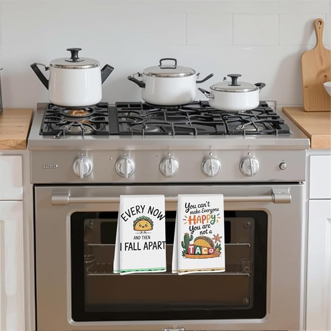 2PCS Taco Decorative Dish Towels, Funny Kitchen Accessories, Cinco De Mayo Decor, Tacos Waffle Weave Kitchen Decorative Tea Towels Taco Tuesday Gift for Housewarming Gift Tacos Lover Accessories-1