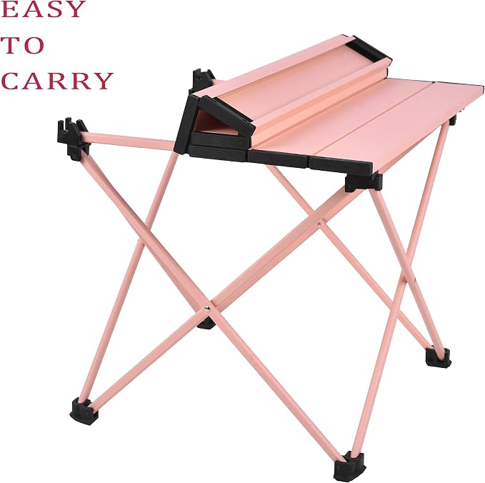 Grope Portable Beach Table for Sand, Folding Camping Table (Pink-L) | Aluminum Table With Carry Bag for Camping,Portable & Easy to Carry,Prefect for Outdoor, Picnic, BBQ, Cooking, Beach