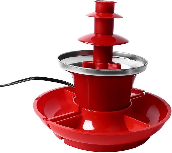 3 Tier Electric Chocolate Fondue Fountain Machine, Chocolate Sauce Fountain Machine with Detachable Plates for Parties Game Nights Xmas