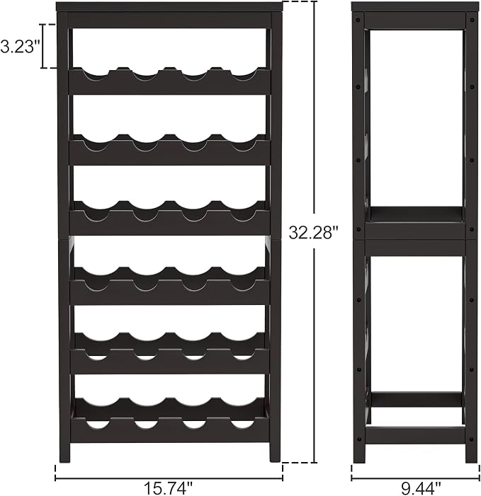 24 Botttle Wine Rack Freestanding Floor 6 Tier Bamboo Wine Rack Storage | 6 Tier Wine Rack Wine Storage Shelves for Kitchen Bar Dining Room Living Room Dark Brown