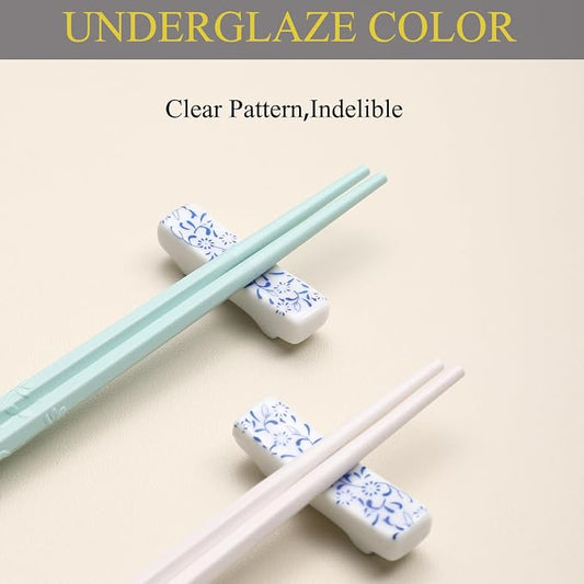 Ceramic Chopsticks Holder Set of 5 Blue and White | Porcelain, Chopstick Rest, Fork Stand Holder