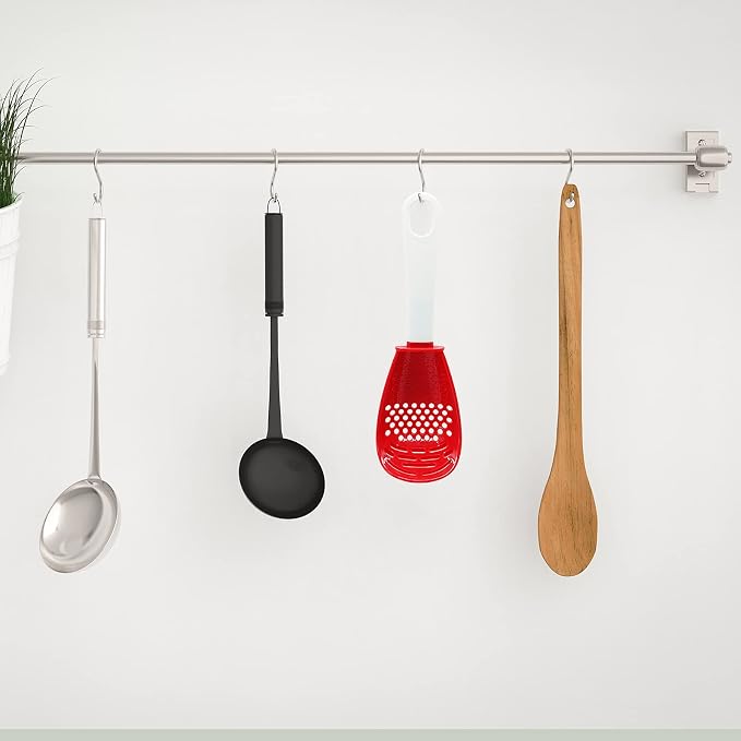 pack of 2, Red, Multifunctional cooking gadgets, 6 in 1 cooking utensils Slotted Spoon, 356°F Heat Resistant kitchen gadgets, Egg Separator, Cooking, Draining, Mashing, Grating, Cooking spoon