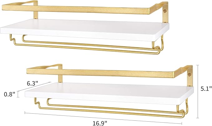 Mkono Wall Mounted Wine Rack Glass Holder, 2 Pack Rustic Shelves, 17 Inch | Space Saving, Stem Hanger, Floating Design, Store Wine Bottles, Easy Assembly, Multi-Function, Kitchen Dining Bar, Great Gift