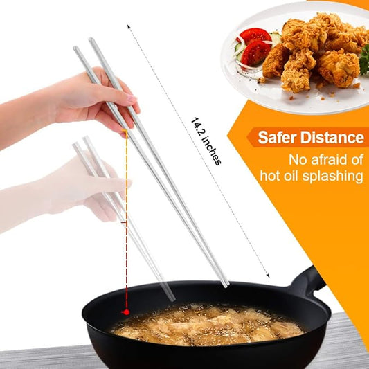 MyLifeUNIT Extra Long 14 Inch Japanese Hot Pot Chopsticks, Stainless Steel Cooking Frying Noodle Chopsticks (3 Pairs Set)