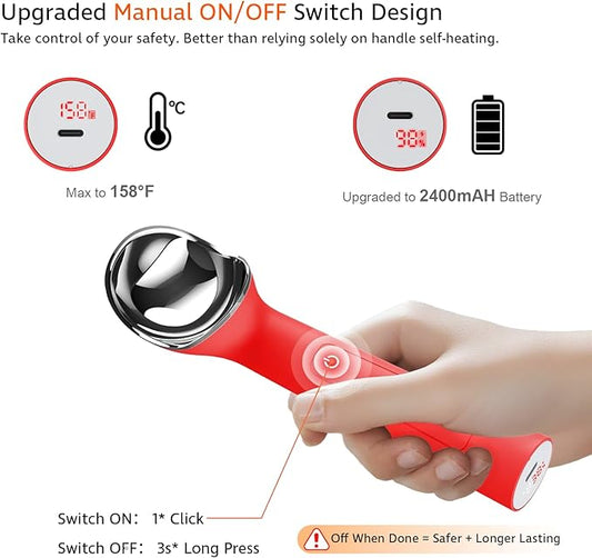 Heated Ice Cream Scoop with Holder(Newest Gen 3.0): USB Rechargeable Electric Icecream Scooper with Manual On/Off Switch,2025 Kitchen Gadgets for Hard Ice Cream, Waterproof IP67,Max to 158℉
