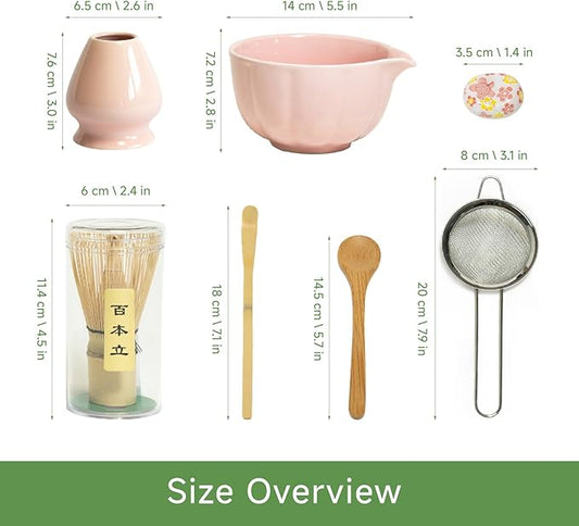 Matcha Whisk Set – 7 Pcs Japanese Tea Set with Matcha Bowl, Bamboo Whisk, Scoop, Holder, Sifter – Traditional Matcha Kit for Ceremony, Gift for Matcha Lovers