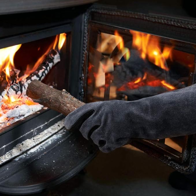 OZERO 16-Inch Welding Gloves: 932°F Heat Resistant Gloves, Black-Gray | 1.2 mm Split Cowhide, Reinforced Palm, Long Cuff, for MIG TIG Stick Forge BBQ Grill Fireplace Fire Pit Wood Stove Oven