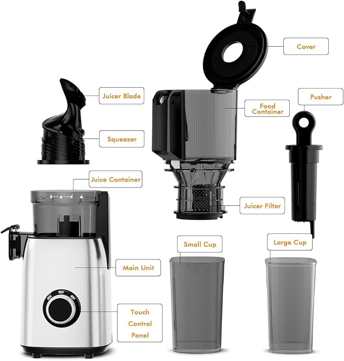 Electactic Slow Juicer Machine with 300W Pure Copper Motor, 5.4-Inch Wide Chute & Reverse Function, Stainless Steel Juicer for Family Daily Use