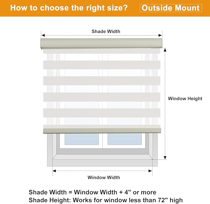 Persilux Cordless Zebra Blinds for Windows Free-Stop Roller Windows Shades (34" W X 72" H, Cream) Dual Layer Light Control for Day and Night, Light Filtering Sheer Shades for Home, Easy to Install