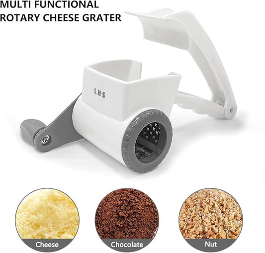 LHS Rotary Cheese Graters for Kitchen, Professional Manual Crank Handheld Cheese Grater with Stainless Steel Drum for Grating Hard Cheese, Chocolate, Nuts and More(Grey)
