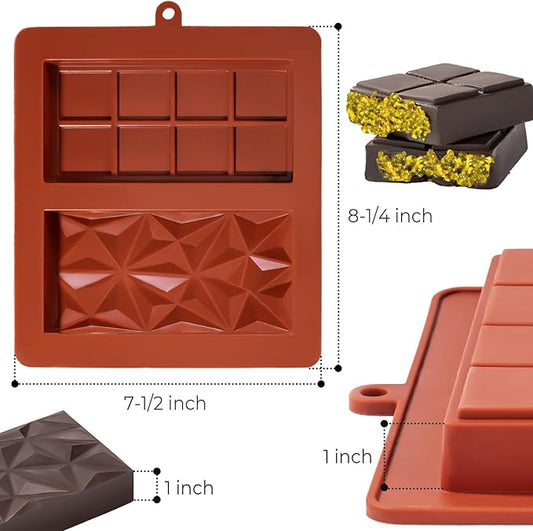 Chocolate Bar Mold Deep Dubai 1 Inch 2 Pcs Pistachio Chocolate Bar Silicone Thick Mold for Stuffed Bar, Large Candy Bar Mould for Filling