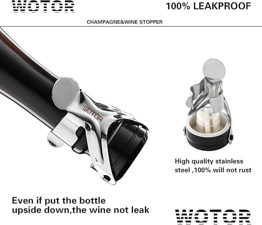 WOTOR Champagne&Wine Bottle Stoppers Stainless Steel with Food Grade Silicone, Leak Proof Keep Fresh Reusable Saver, Cork Suitable for Wine, Champagne, Cava, Prosecco and Sparkling (8 Pack Silver)