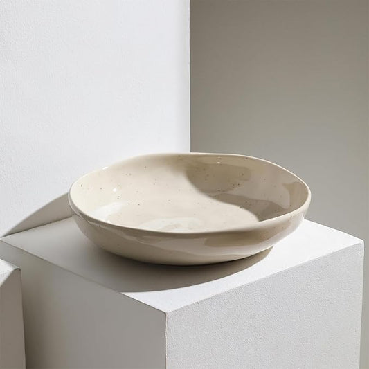 Stone Lain Mirella 4-Piece Pasta Bowl Set Stoneware, Microwave and Dishwasher safe, Beige