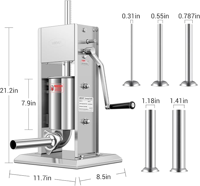 7LBS/3L Manual Sausage Stuffer, Professional Stainless Steel Sausages Maker & Filler Kit with 2 Speed, 5 Stuffing Tubes, Vertical Meat Stuffers for Home Kitchen, Commercial Use