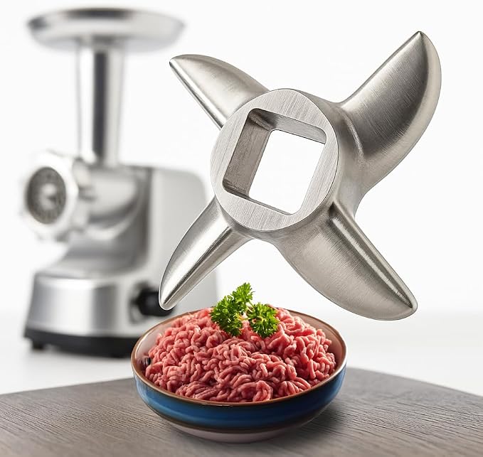 Stainless Steel Silver Meat Grinder Blade #8 – Knife Cutter Replacement for Grinders – Food Chopper Machine Parts – Mincer Cutting Plate Spare Part for Kitchen – Grinding Blades Accessories