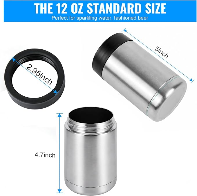 Can Cooler 12 OZ Beer Holder, Stainless Steel Beverage Can Insulator | Standard Size Cans Holder with Vacuum Insulated, Metal Koozie for Cans, Silvery