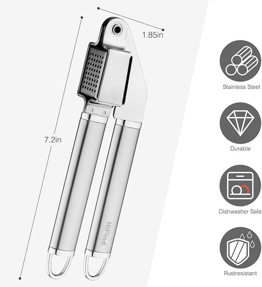 Stainless Steel Garlic Press Disassembly Garlic Mincer, Crusher & Peeler Kitchen Tool Professional Easy-Squeeze Rust Proof Easy Clean Garlic Press (Mirror Polishing Head)