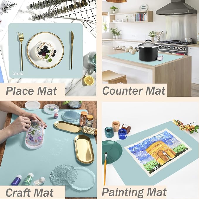 Extra Large Silicone Mat Kitchen Counter Heat Resistant Table Mat 36" x 24" | Place Mats Countertop Protector, Thick Placemats Washable Silicone Mats for Kitchen Counter Dining Table Mat,Mint Green,Sapid