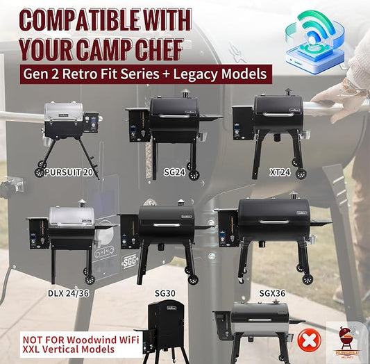 Smart WiFi PID Controller Kit for Camp Chef Gen 2 Retro Fit Grills | Upgrade Kit with WiFi controller & 2 meat probes, Fits Pursuit 20, SG/SGX/DLX/XT/Woodwind Classic series, replaces PG24-82