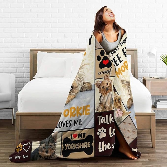 Funny Dog Blanket Soft Cute Kawaii Yorkshire Terrier Dog Plush Throw Blanket Cozy Lightweight Flannel Stuff Decor Fleece Blanket Gifts for Lovers Girls Boys Kids Adults Women Bed Travel 60"x80"