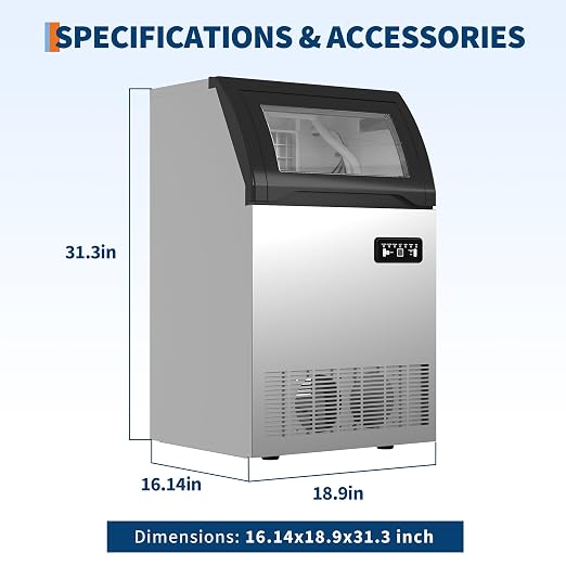 Commercial Ice Maker Machine 130 lbs/24h with 36 lbs Storage Capacity,Built-in/Freestanding Ice Maker with LED Display & Self-Cleaning, ETL Certified for Home Bar Restaurant