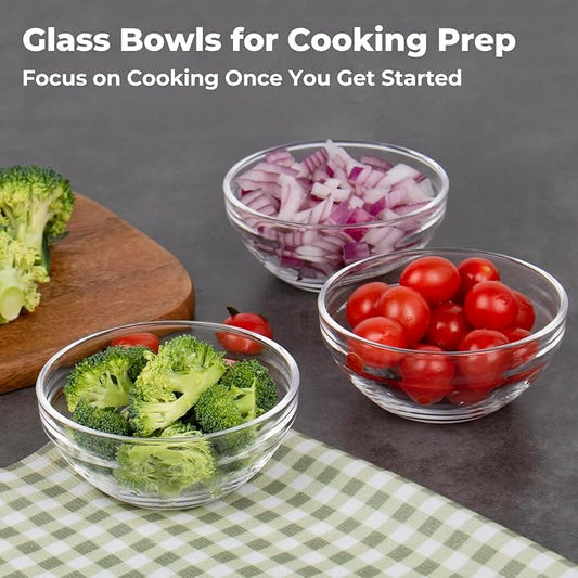 8.5 oz Clear Glass Bowl, Small Prep Bowls for Prepping Ingredients, Dishwasher and Microwave Safe, Stackable, Set of 6