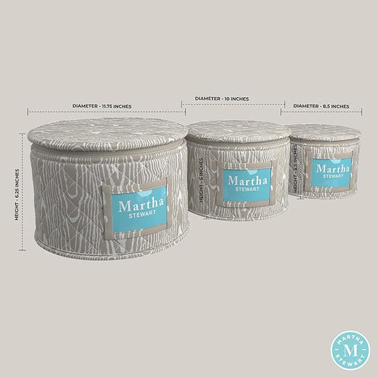 Martha Stewart Dinnerware Stemware Glassware Organizer Home Storage Container Case, 3 Piece Dinnerware Set Organizer For Dessert, Salad and Dinner Plates With Felt Dividers, Skyland Faux Bois