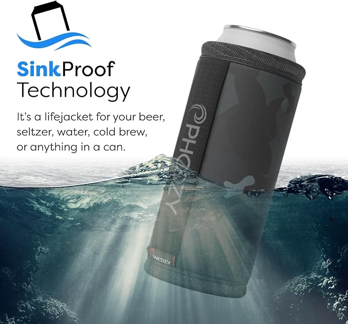 PHOOZY Insulated Can Cooler for Slim 12 oz Cans - Patented Drink Sleeve with NASA-Inspired Technology - Keeps Beer, Soda & Sparkling Water Cold Longer - Lightweight Outdoor Can Holder - Black Camo
