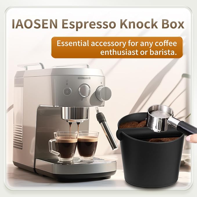 IAOSEN 6.3Inch Knock Box Large Espresso Knock Box Shock-Absorbent Knock Box Espresso with Removable Knock Bar and Non-Slip Base Espresso Machine Accessories for Home/Office
