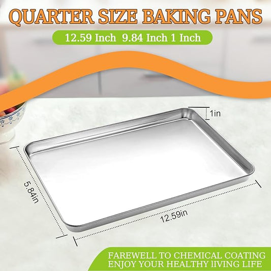 CEKEE Stainless Steel Cookie Sheets for Baking, 2PCS Stainless Steel Baking Sheet, Size 12 x 10 x 0.98 Inch,Heavy Duty & Easy Clean Baking Pans Tray Set