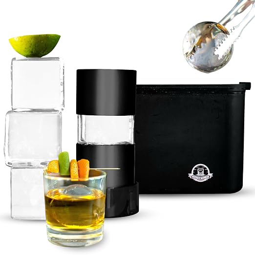 XL Clear Ice Maker – 2.5” Crystal Clear XL Cubes for Ice Presses - BPA-Free Silicone Square Cube Mold - Whiskey Gifts for Men - Press NOT Included