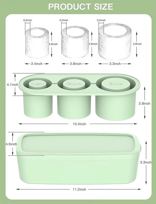 Ice Cube Tray for Stanley Cup, Silicone Ice Mould with Lid & Bin, Long Ice Cubes for 30-40Oz Tumbler, Easy Fill & Release, Perfect for Cocktails, Whiskey, Iced Coffee, Drinks, BPA Free (Green)