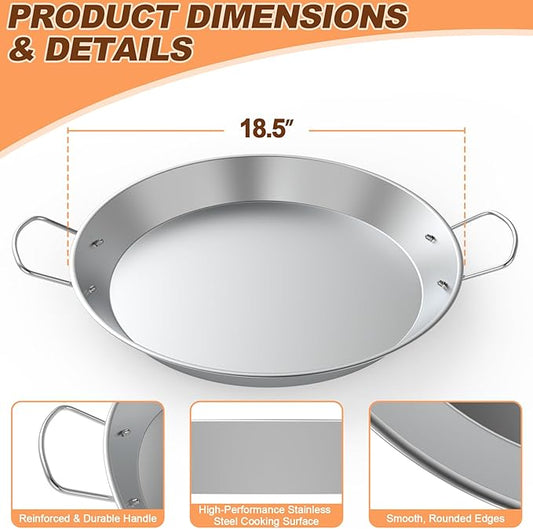 Stainless Steel Pan with 2 Handles, 18.5in Round Grill Griddle for TIKI Solo Stove Cuisinart Fire Pit Kamado Charcoal Grill Weber Kettle and More, Oven and Induction Safe for Indoor & Outdoor Use
