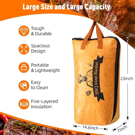 BBQ Blanket for Resting Meat-Air Fryer/Dough/Kitchen/Smoker Accessories Party Picnic Camping-Insulated Bag for Brisket/Pork Shoulder/Turkey-Anniversary Birthday Gift for Men (23in)