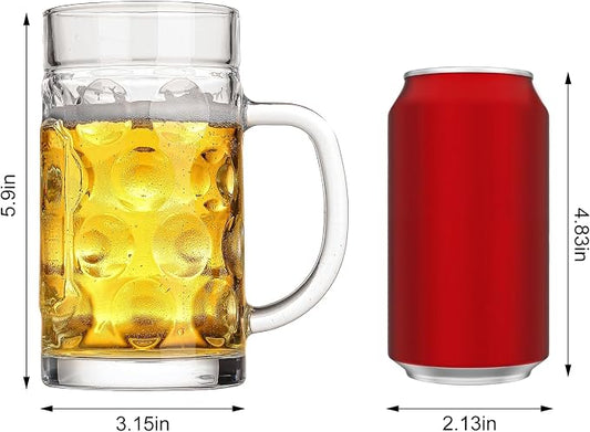 Freezer Beer Mugs, 20 oz Large Heavy Glass Mugs with Handles Set of 2, Clear Large Beer Steins for Tea, Coffee Glasses Oktoberfest Style for Dad Husband or Friend
