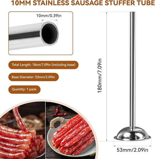 10mm Sausage Stuffer Tube, Stainless Sausage Stuffing Tubes, 10mm Stuffing Horn Compatible with Hakka, Lem and Other Brands Manual/Electric Sausage Stuffer, Universal 53mm Base