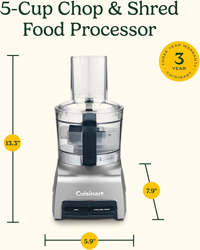 Cuisinart 5‑Cup Chop & Shred Food Processor, Compact Food Chopper, Easy‑Store Design, Silver FP-5