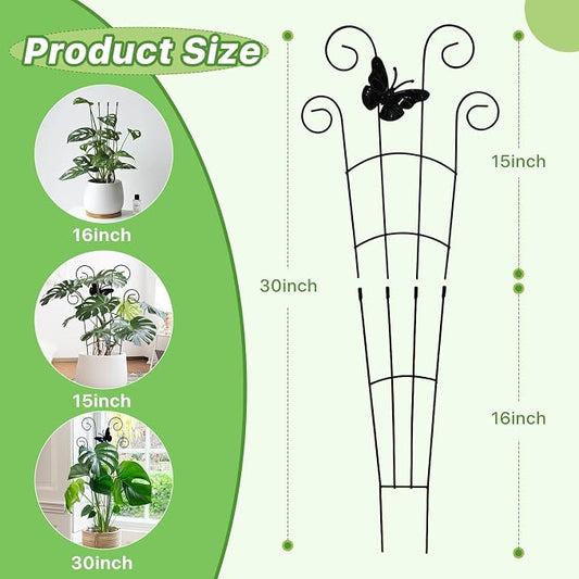 4 Pack 30 Inch Taller Plant Trellis for Potted Climbing Plants Indoor, Expandable Metal Garden Trellis for Climbing Plants, Flowers, Vine, Ivy - Sturdy Houseplant Support with Ties