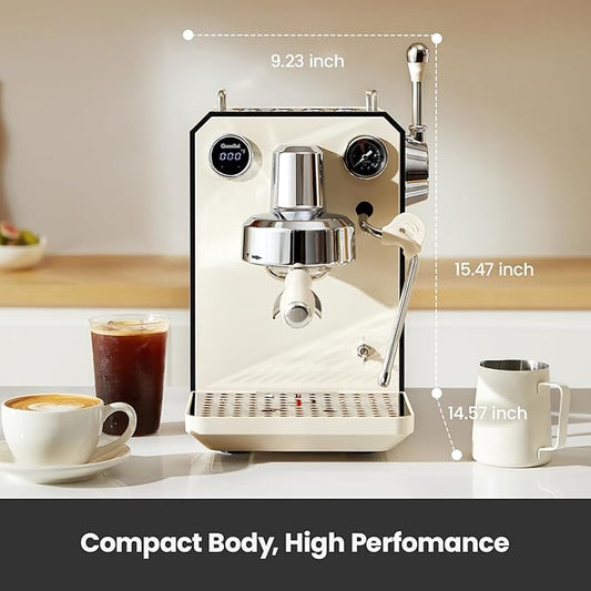 Owl Espresso Machine, 15 Bar Professional Semi-Automatic Espresso Maker with Milk Frother Steam Wand, 57oz Removable Water Tank, Dual Display, for Cappuccino, Latte at home, G3006, Ivory White