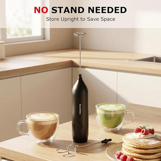 Bonsenkitchen Rechargeable Milk Frother Handheld, Electric Foam Maker with Stainless Steel Whisk, Charging USB-C, Portable Hand Wand Drink Mixer for Coffee Matcha Lattes Cappuccino, Kitchen Gifts