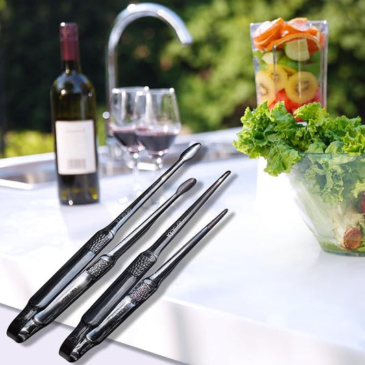 Premium Black Cooking Tongs - 304 Stainless Steel, Comfortable Grip, Non-Slip Design, High Heat Resistant - Ideal for Home, Kitchen, Barbecue & Frying Steak (black, 9 +12Inch)