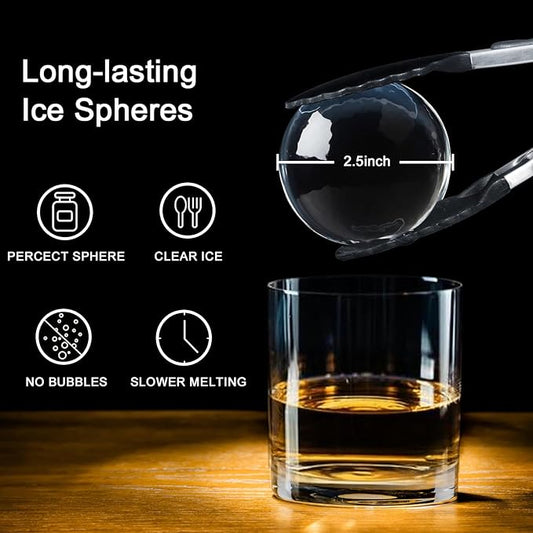Clear Ice Cube Maker, 2.5 Inch Stainless Steel Crystal Large Clear Ice Ball Maker, Silicone Ice Cube Mold for Cocktails, Drinks & Bourbon, Whiskey Gifts for Men (1 Pack)