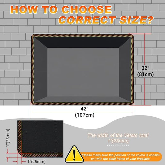Fireplace Cover, Draft Stopper for Brick Fireplace, Fireplace Flue Blocker, Indoor Fireplace Blanket for Heat Loss, Winter and Summer, Black, 42x32 Inches