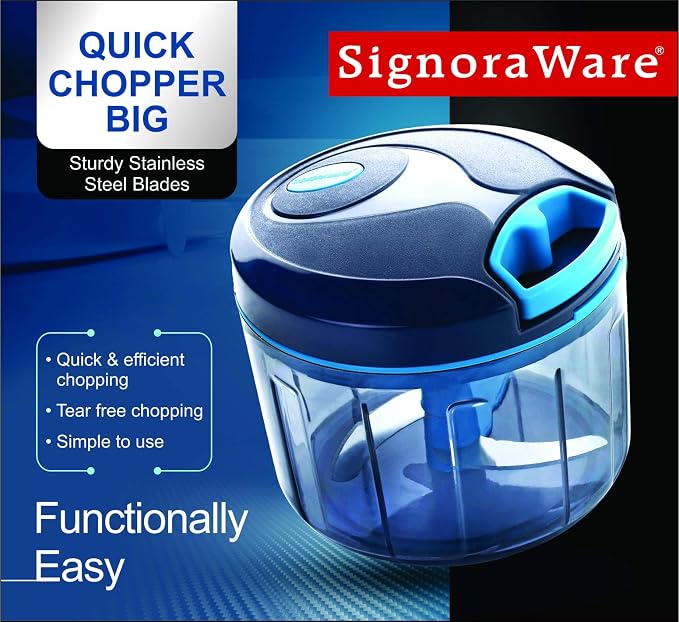 SIGNORAWARE Manual Food Processor, Vegetable Chopper -Easy Pull Hand String- Portable Stainless Steel Hand Food Chopper, Cutter, Garlic Mincer, Onion, Veggie, Fruit Chopper, Dicer w/Container (24 oz)