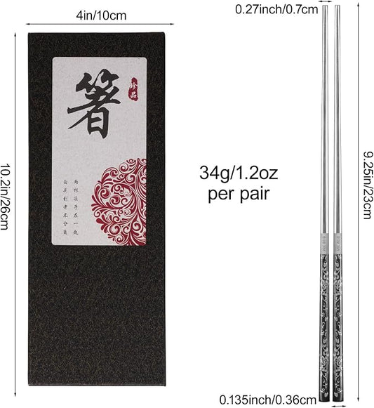 Rbenxia Metal Steel Chopstick Stainless Steel Spiral Chopsticks 9.25 Inches Long Lightweight Chopstick Set Reusable Classic Style for Kitchen Dinner 2 Pairs Black Silver